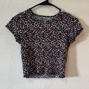 American eagle Leopard Print Short Sleeve Crop Top - Black & Brown
